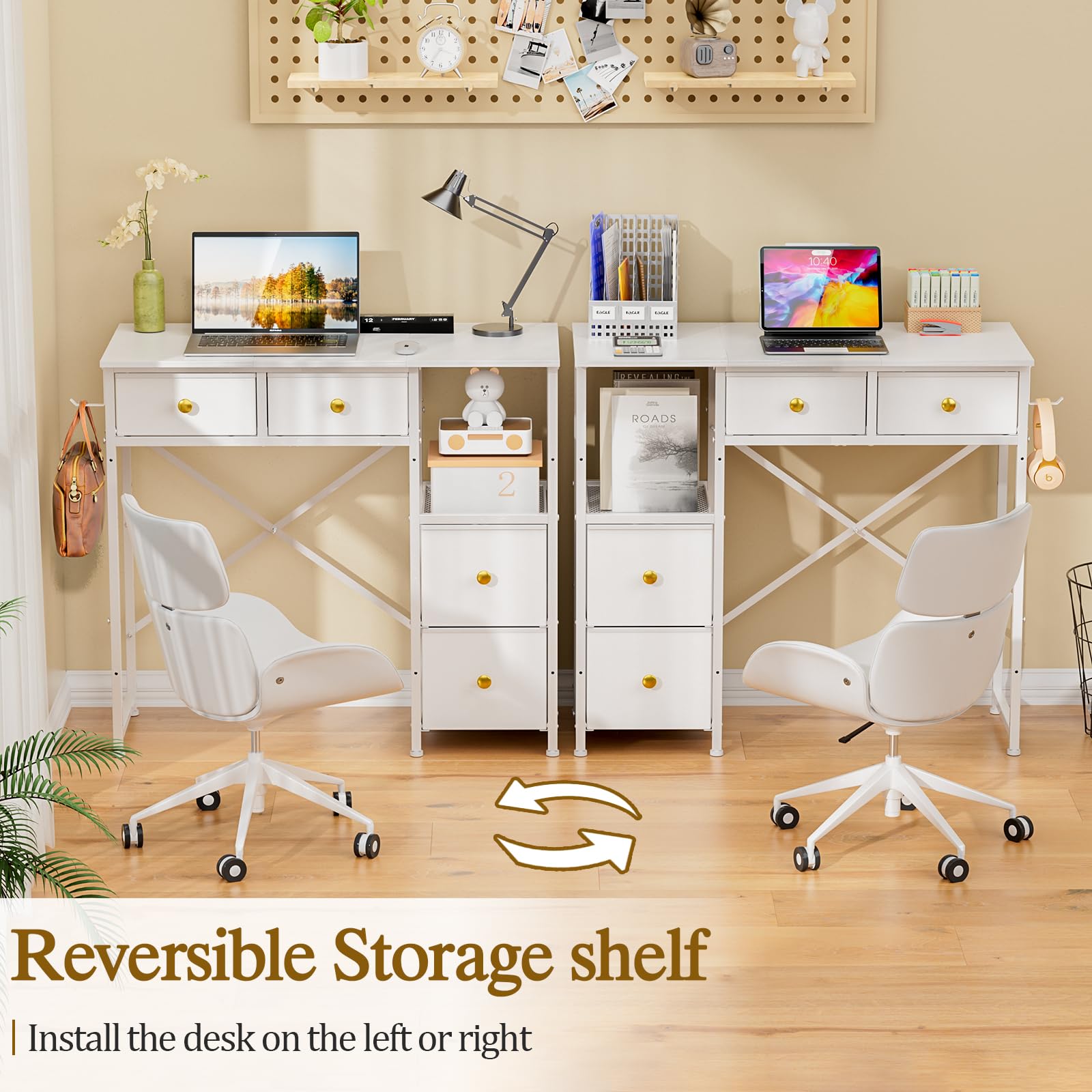 3IngSeagulls desk showing reversible shelf layout for left or right side
