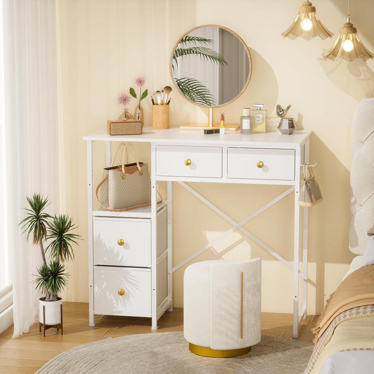 3IngSeagulls white vanity desk assembly view highlighting compact design for small spaces
