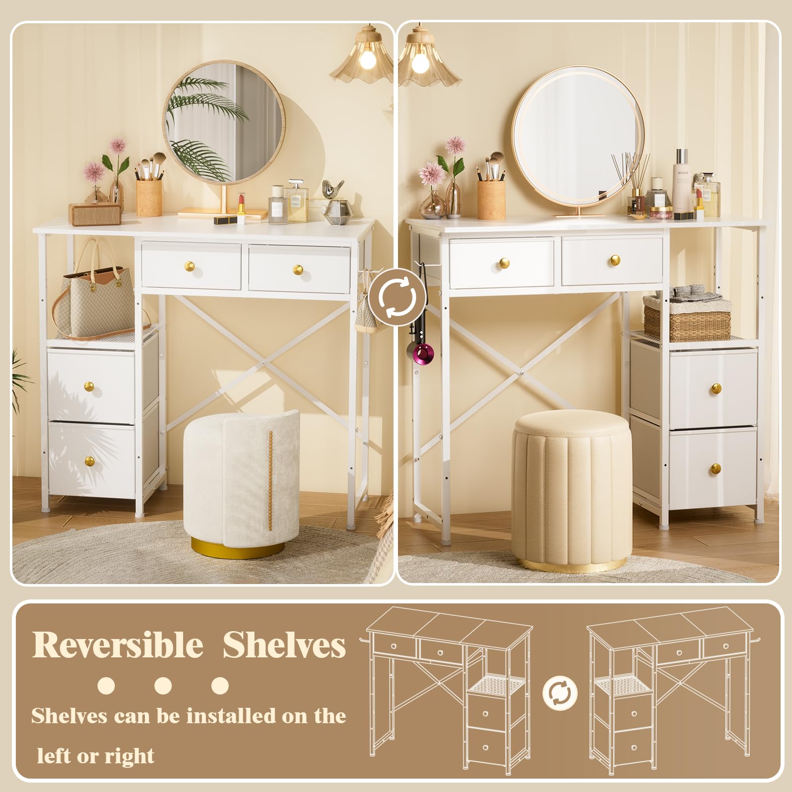 3IngSeagulls white vanity desk built with engineered wood for lasting daily use