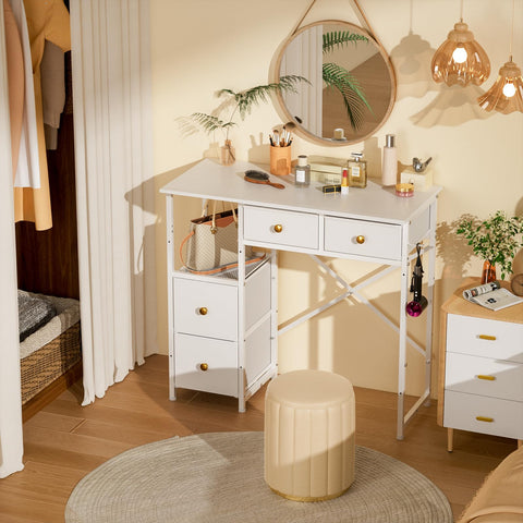3IngSeagulls white vanity desk open shelf offers quick access to perfumes and daily items