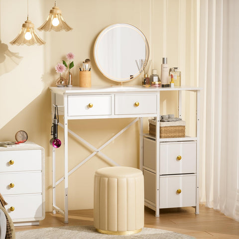 3IngSeagulls white vanity desk reversible side demonstrates flexible room placement