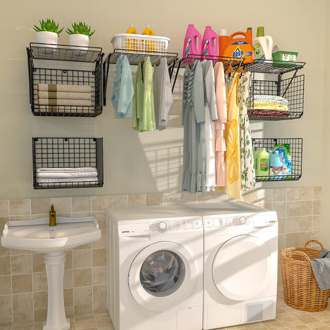 3IngSeagulls wire-baskets-hanging-under-shelf keeps laundry items neatly organized.