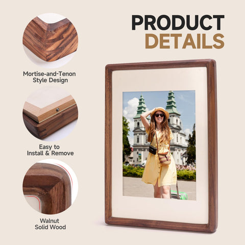 3Liangthings walnut frame with 4x6 photo in vertical orientation on shelf