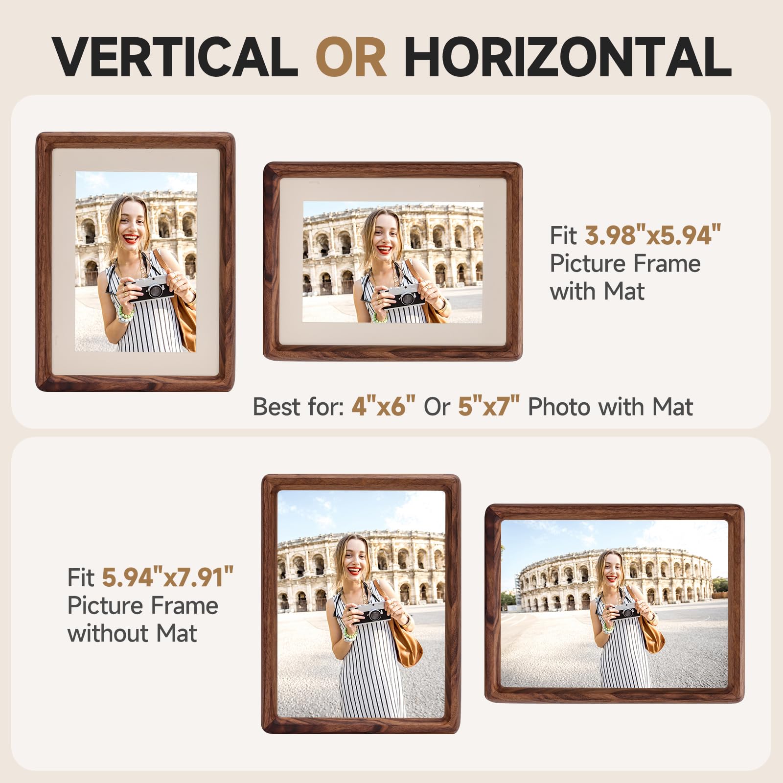 3Liangthings walnut frame displaying 5x7 photo in vertical arrangement