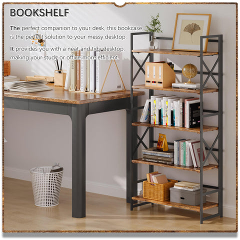 4NM 5 Tiers Folding Bookcase folded compact storage, easy to move between rooms.