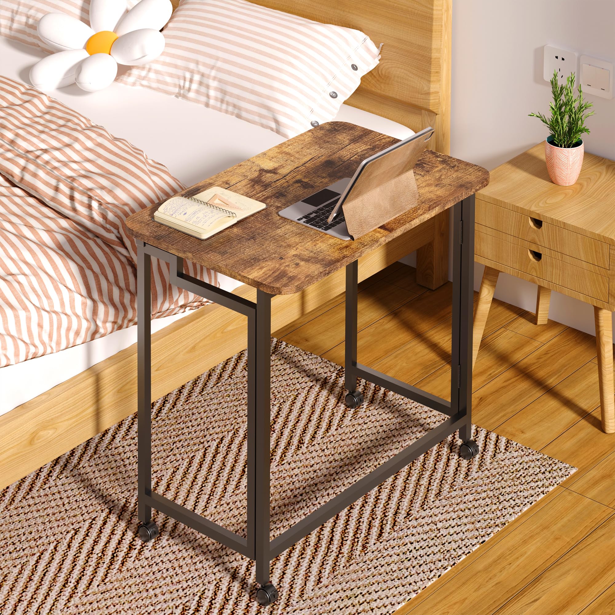 4NM folding laptop cart table ready for quick setup in a living space