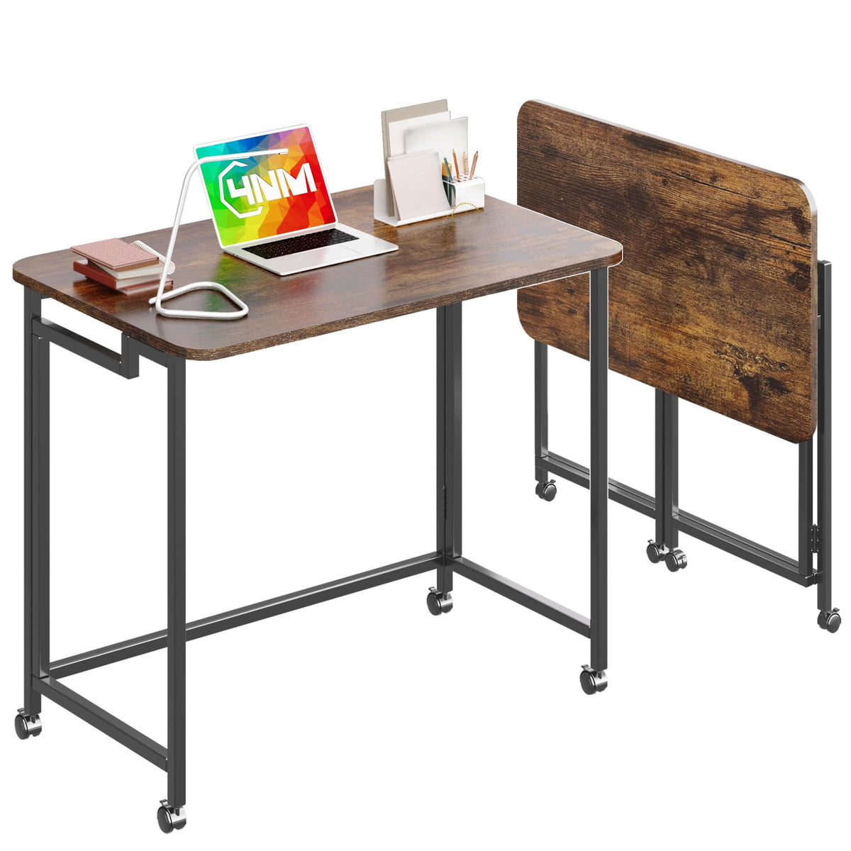 4NM mobile folding desk with wheels, ideal for quick workspace on the go