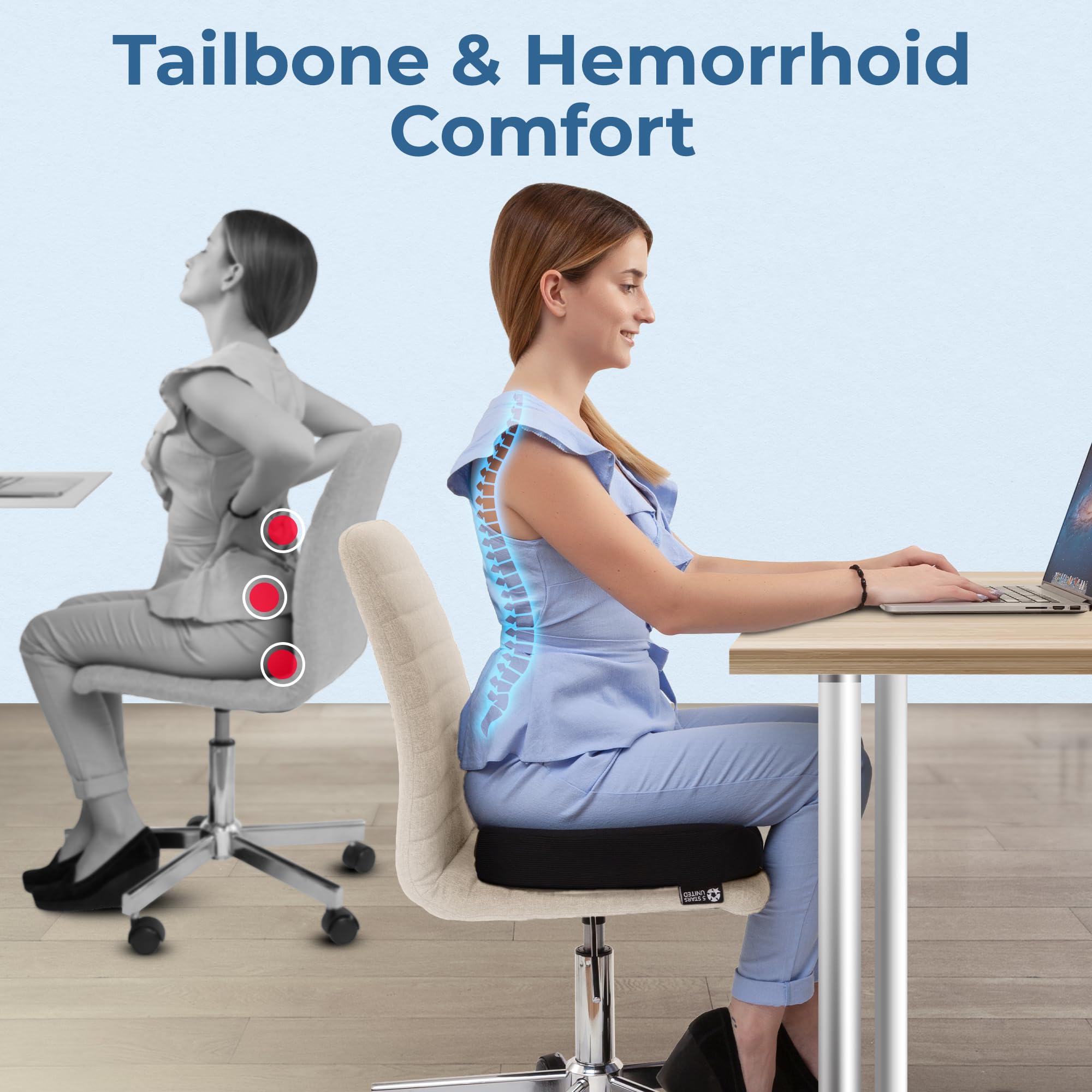 Ergonomic design emphasizes the U shaped cutout of the donut pillow