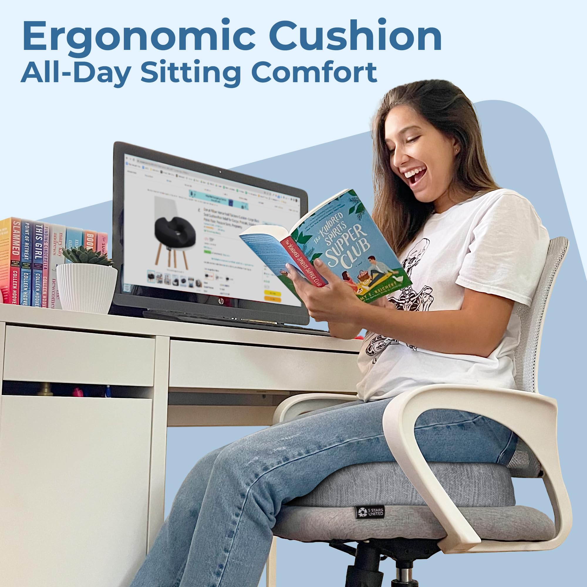 5 Stars United donut pillow shown on a chair for everyday use.