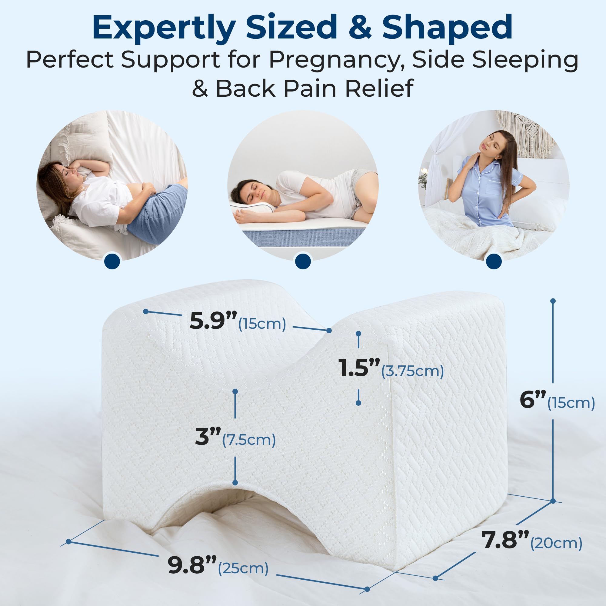 5 STARS UNITED ergonomic knee wedge offers all-night stability for back and side sleepers.