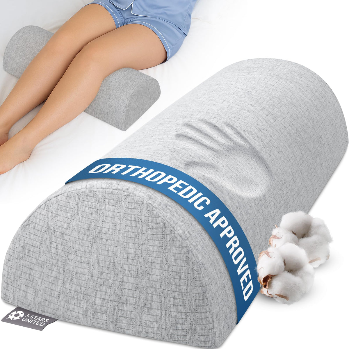5 STARS UNITED knee pillow under-leg support for back sleepers.