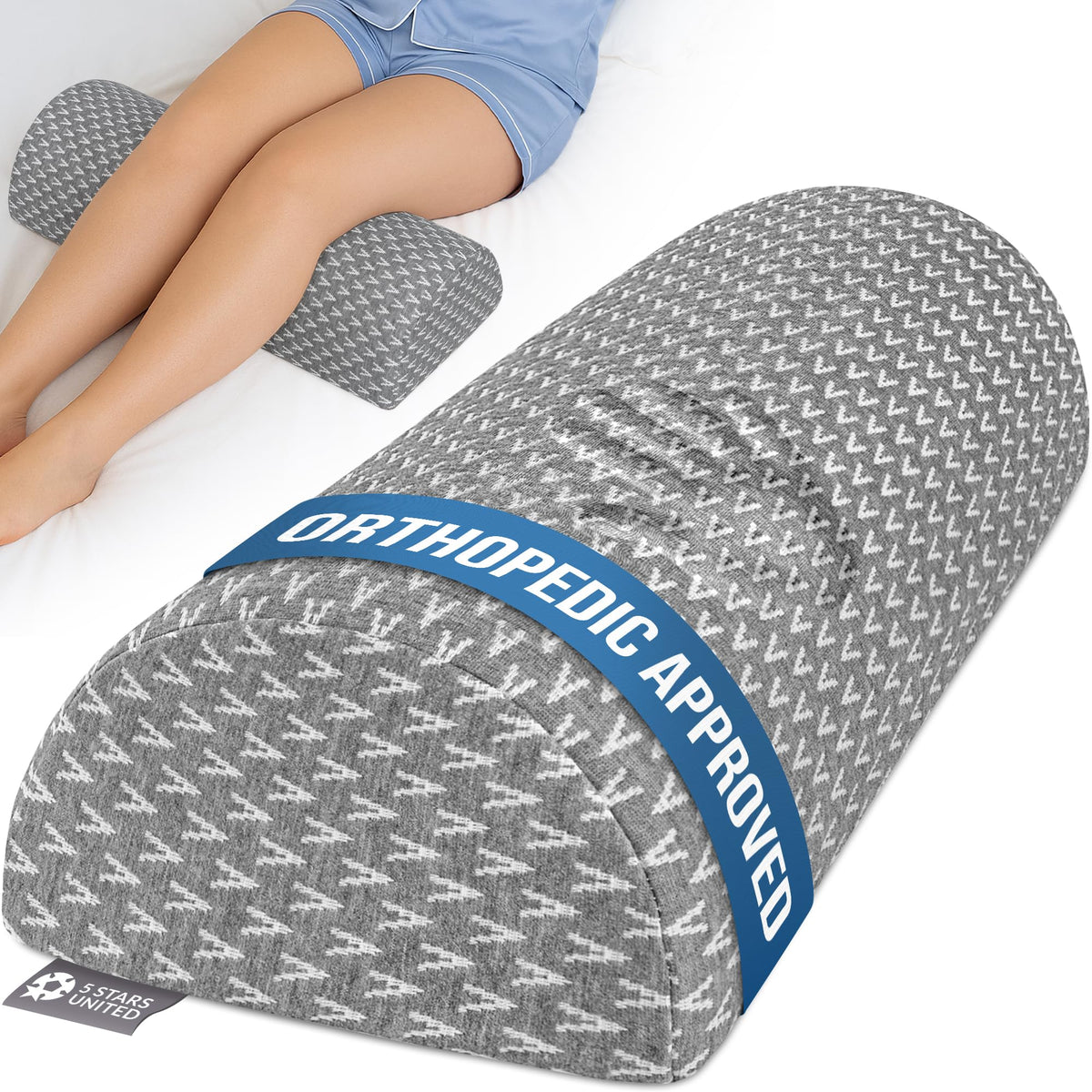 5 STARS UNITED knee pillow under leg support for back sleepers reduces pressure and aligns the spine