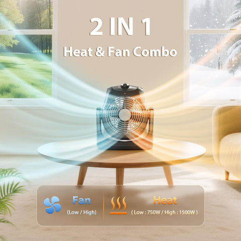 5 SUNDAY LIVING 2-in-1 heater and fan side view highlighting compact design