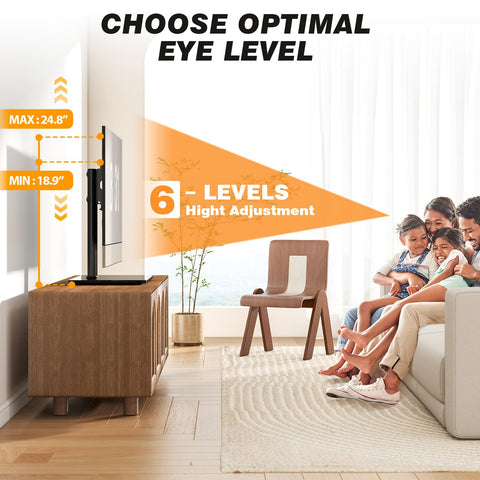 5Rcom six-height settings adjust to fit different TVs and seating.