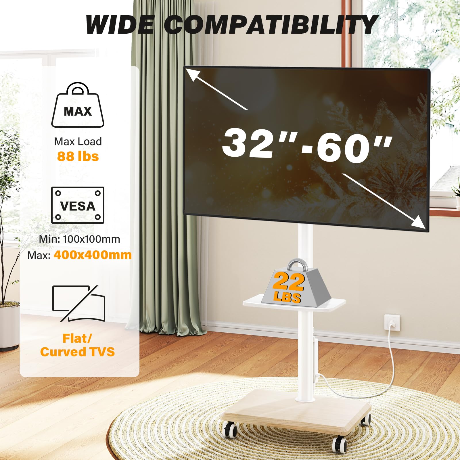 5Rcom portable TV stand for living room, bedroom, or office