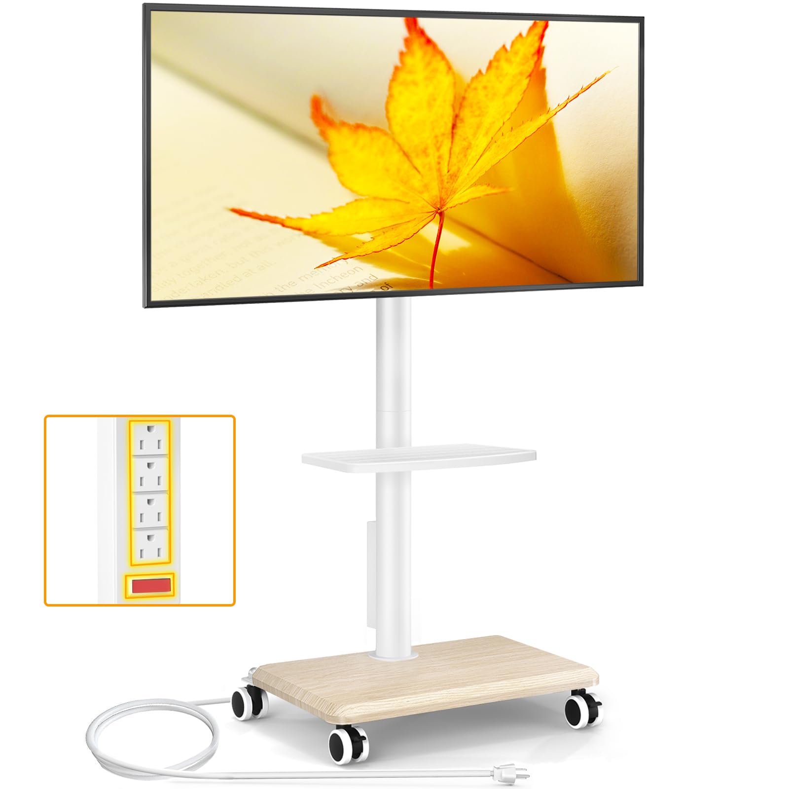 5Rcom rolling TV stand with 35-degree swivel for flexible viewing in any room