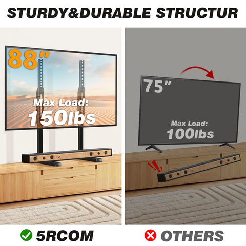 5Rcom table top stand supports up to 150 pounds for large TVs.