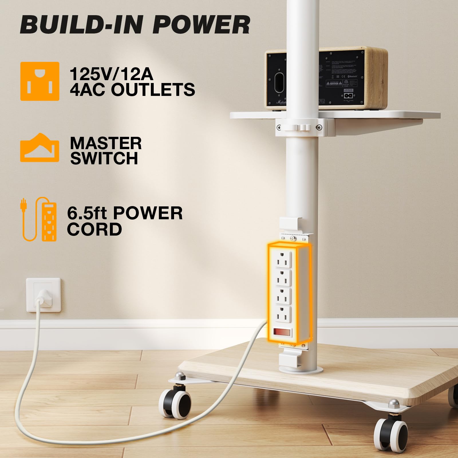 5Rcom TV cart with power outlet and cable management for tidy setups