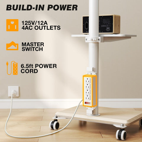 5Rcom TV cart with power outlet and cable management for tidy setups