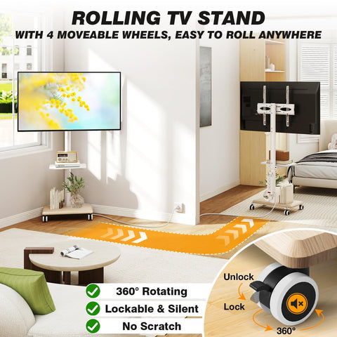 5Rcom white rolling TV cart for a clean, modern space
