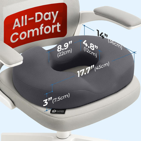 Tailbone-support design cushions hips for comfortable workdays.