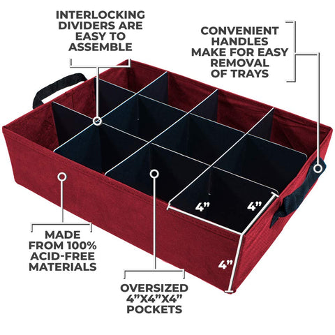 612 Vermont ornament box features exterior braided handles for easy lifting and transport.