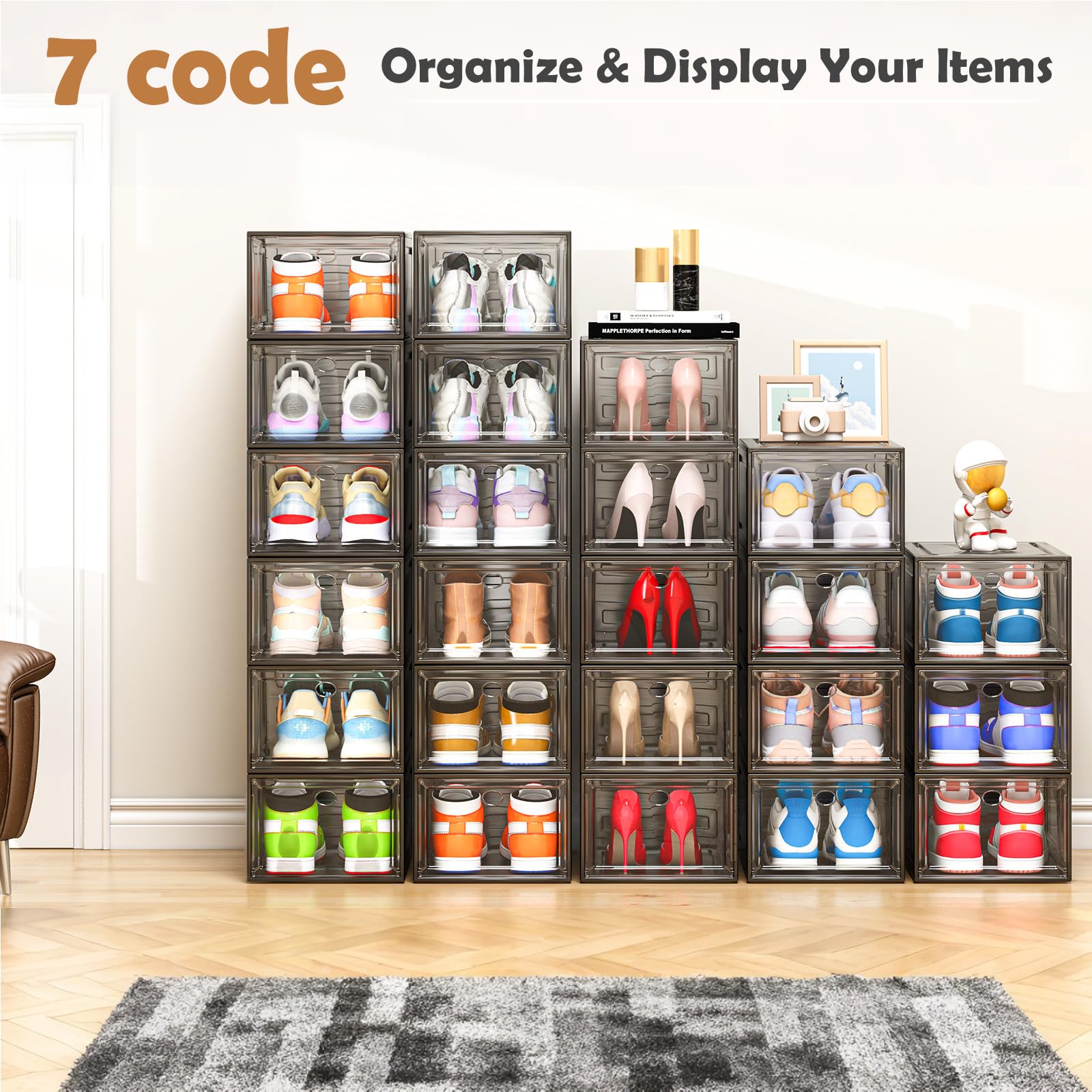 7-code black shoe cabinet fits in any closet