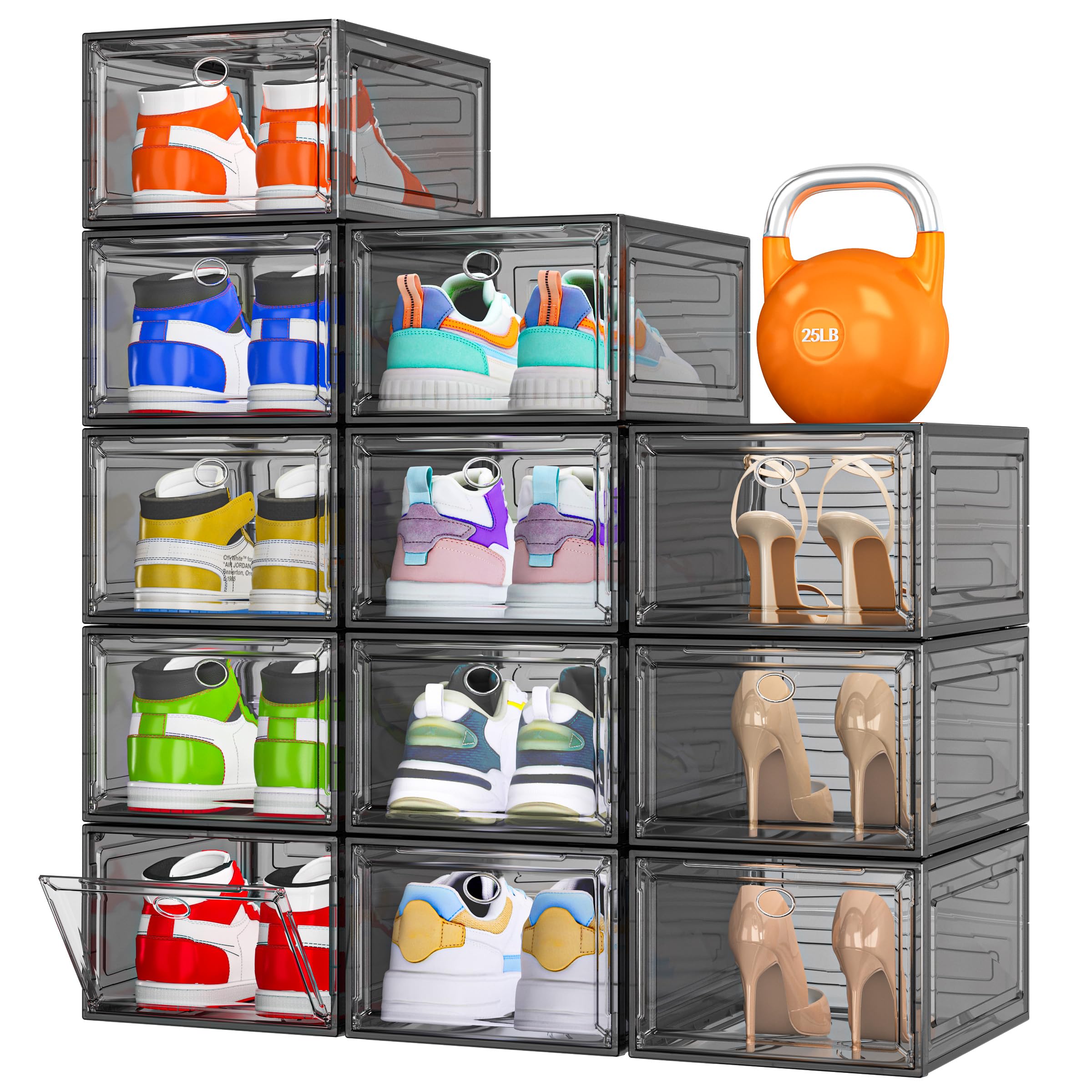 7-code 12-pack clear shoe storage with magnetic door for easy viewing