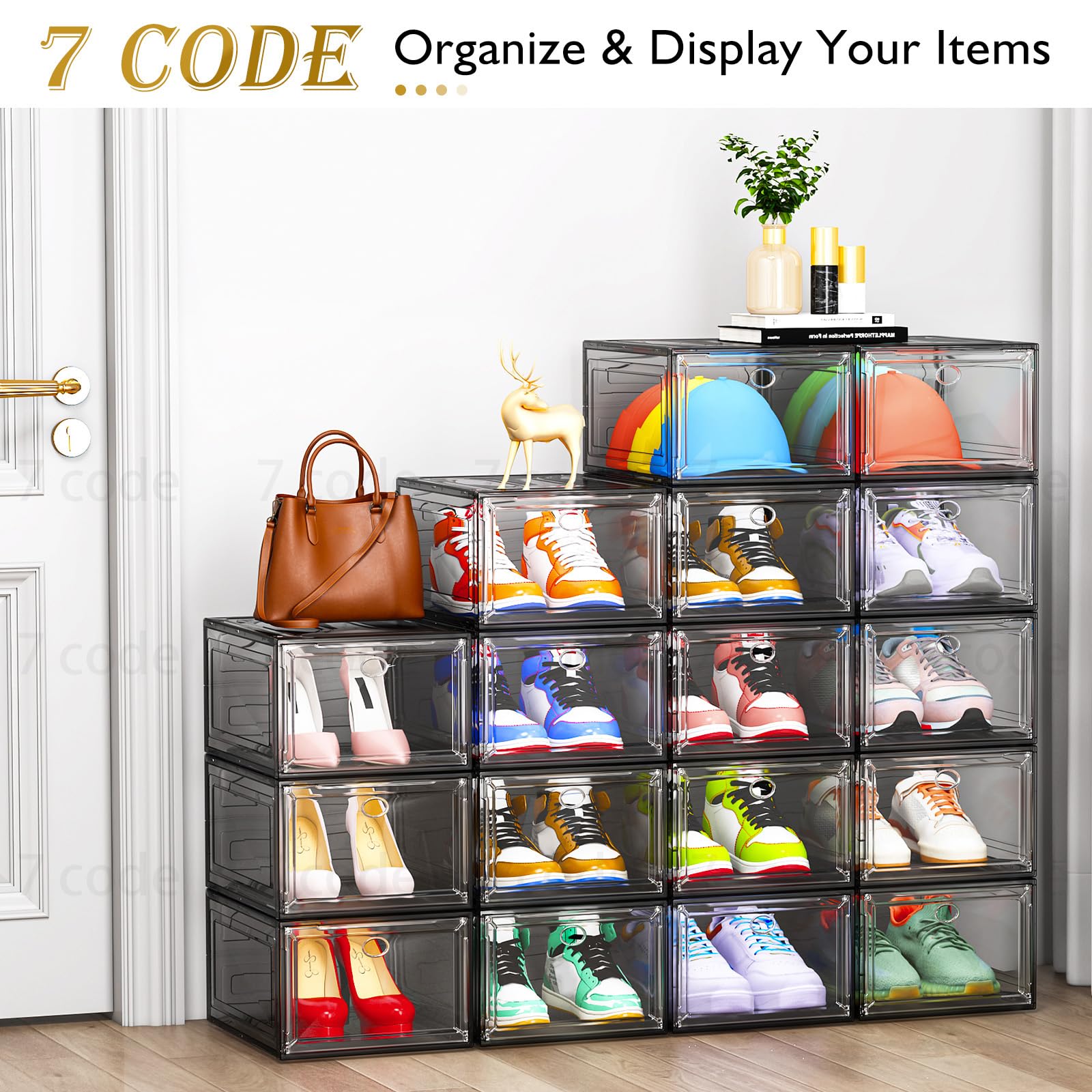 7 code stackable boxes with pegs offer flexible closet layouts