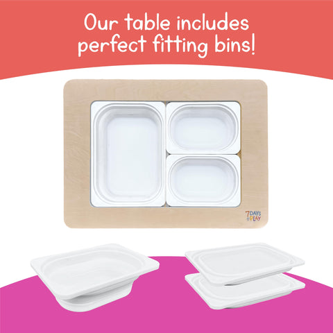 7 Days of Play sensory table bins removed for texture exploration and pouring