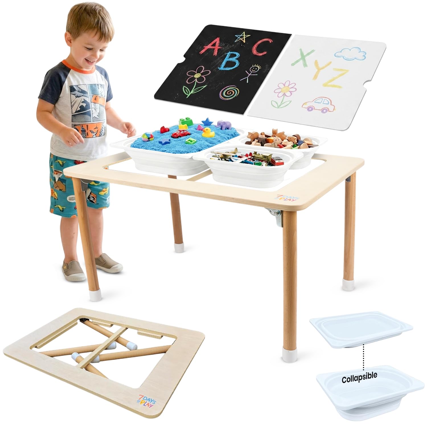 7 Days of Play sensory table with foldable legs for compact storage and stable play