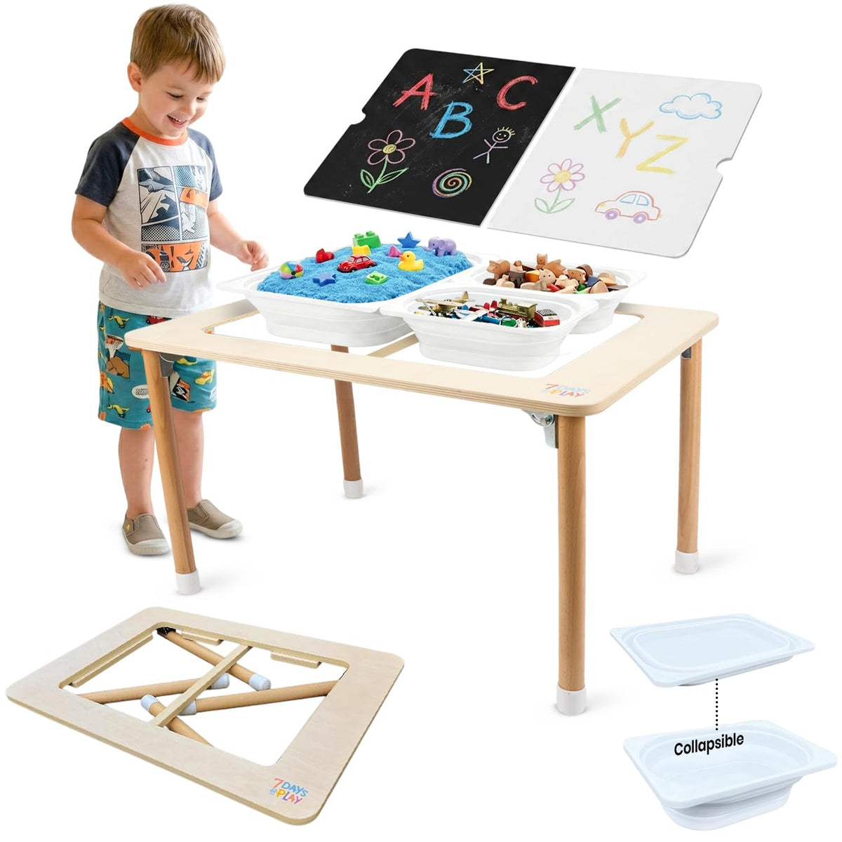 7 Days of Play sensory table with foldable legs for compact storage and stable play