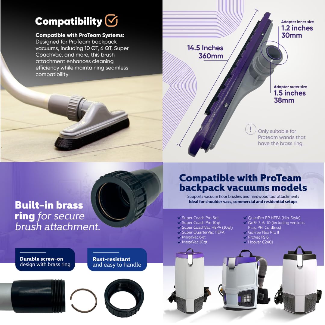 848 Store floor brush attachment provides wide, efficient cleaning paths.