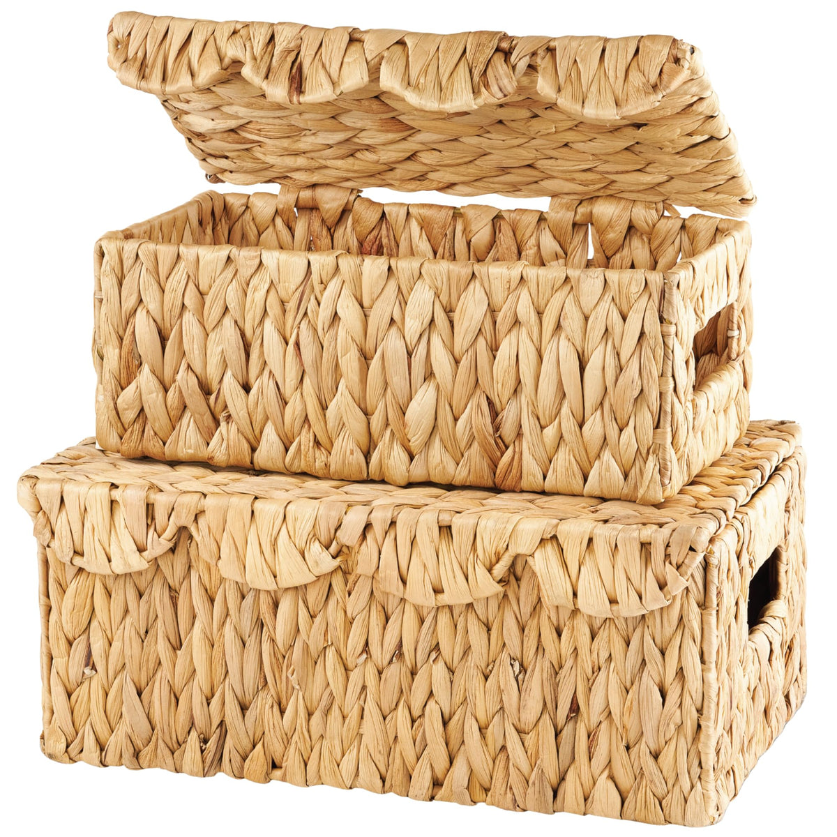 84ECO scalloped wicker baskets with lid on countertop for stylish storage