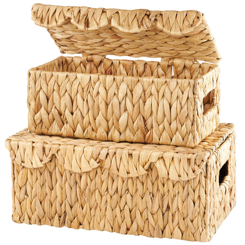 84ECO scalloped wicker baskets with lid on countertop for stylish storage