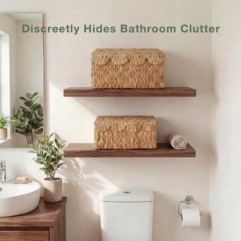 84ECO scalloped wicker baskets with lid featured on shelf for organized display