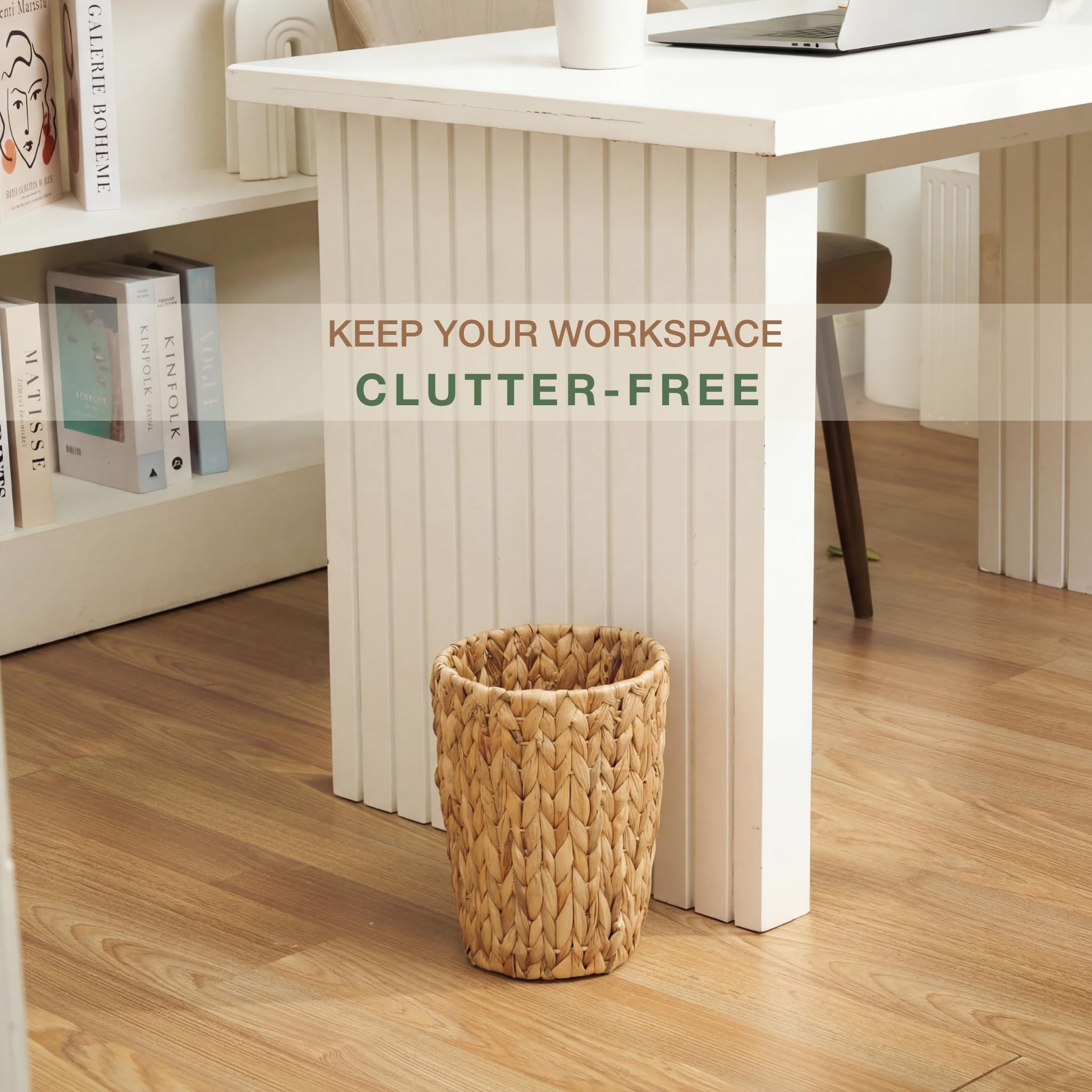 84ECO wicker trash can bathroom setup demonstrates compact 2-gallon capacity