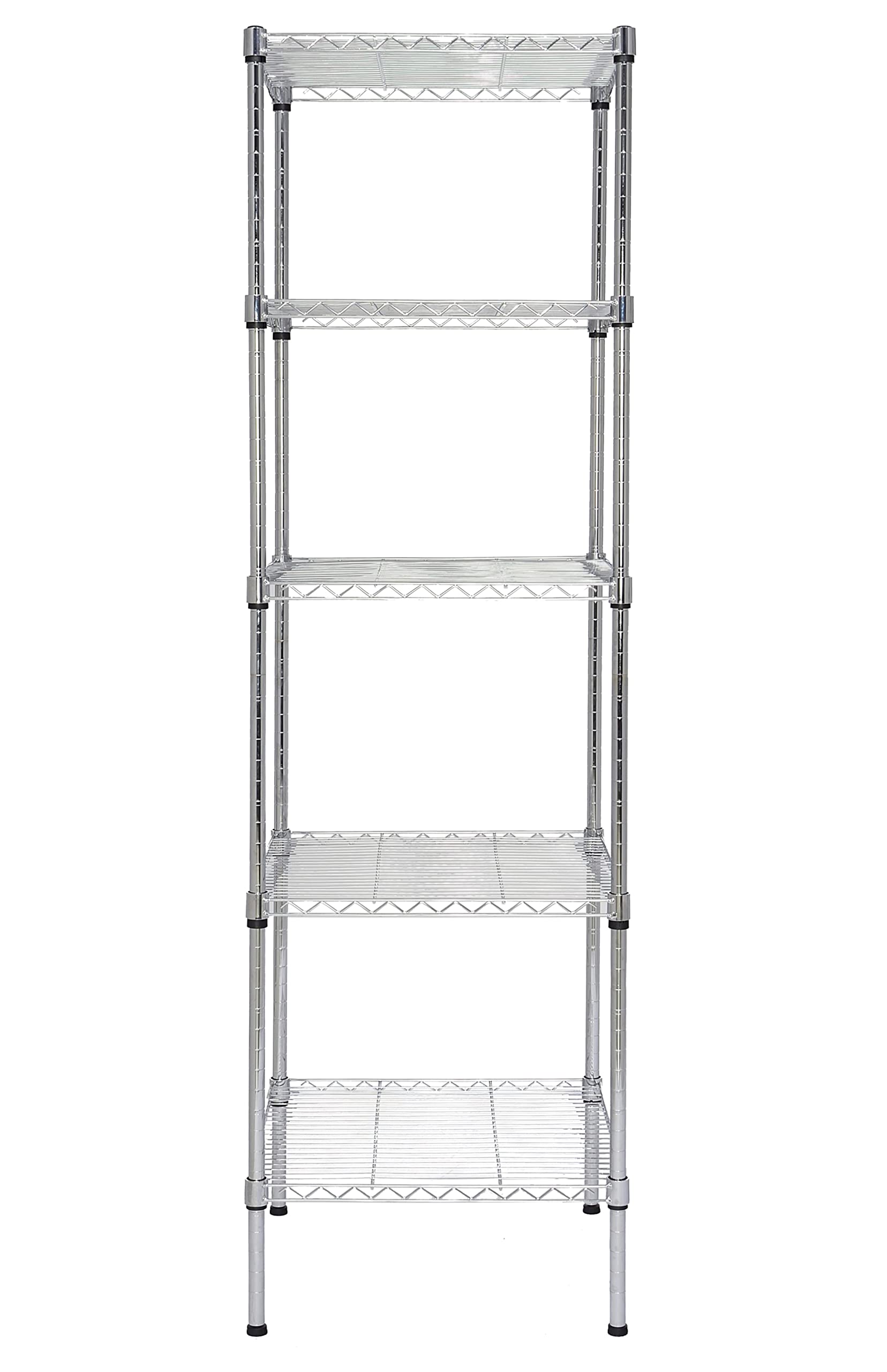 Finnhomy heavy-duty 5-tier wire shelving unit front view, durable chrome finish for versatile storage.