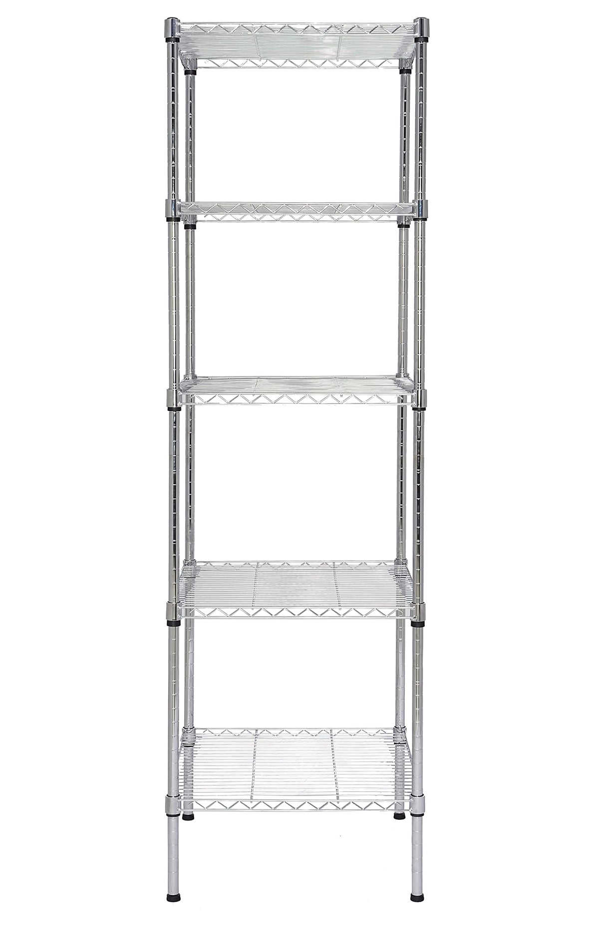 Finnhomy heavy-duty 5-tier wire shelving unit front view, durable chrome finish for versatile storage.