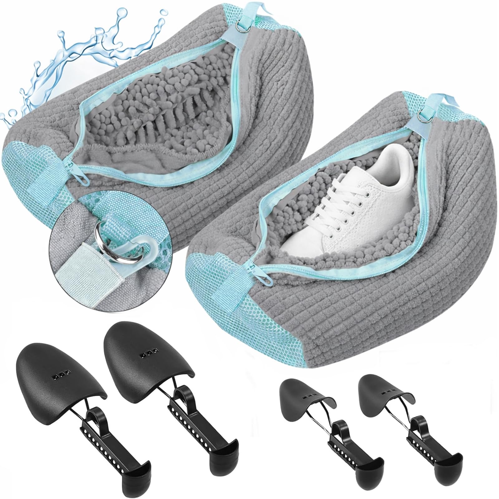 Gripooaven shoe washing bag—gray front view, protects sneakers in machine cycles.