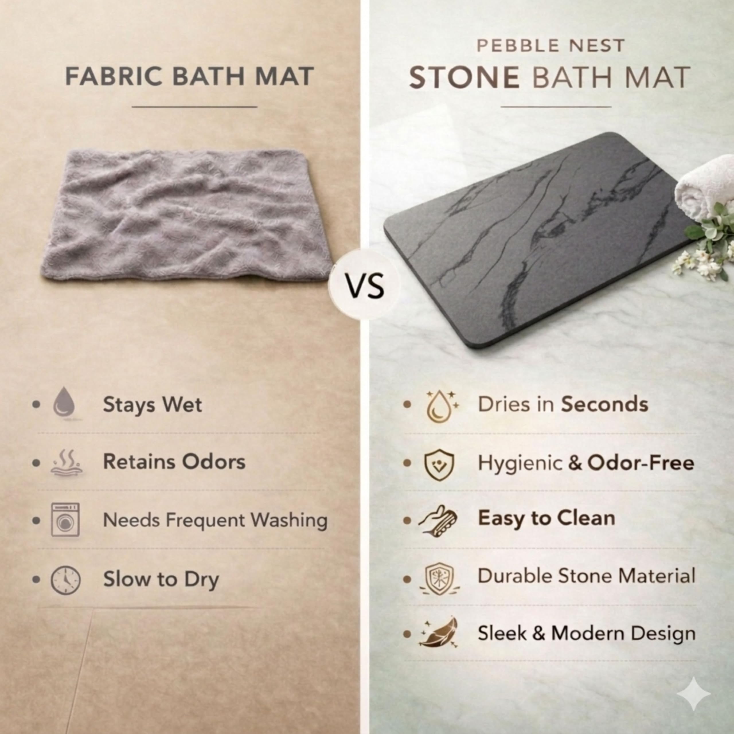 Close-up of diatomite texture on Pebble Nest stone mat for easy cleaning.