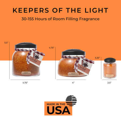 A Cheerful Giver orange cinnamon clove 34oz candle enhances farmhouse decor ambiance.