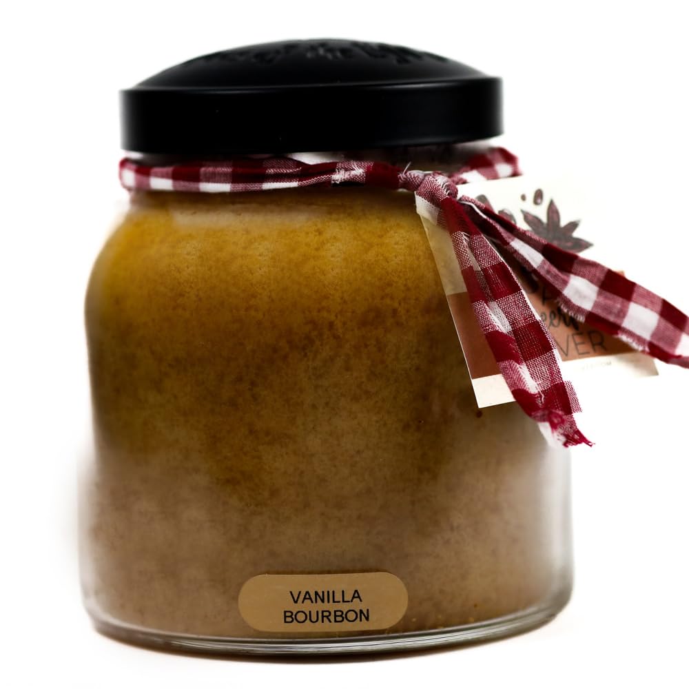 A Cheerful Giver Vanilla Bourbon 34oz Papa candle jar with lid for long-lasting ambiance.