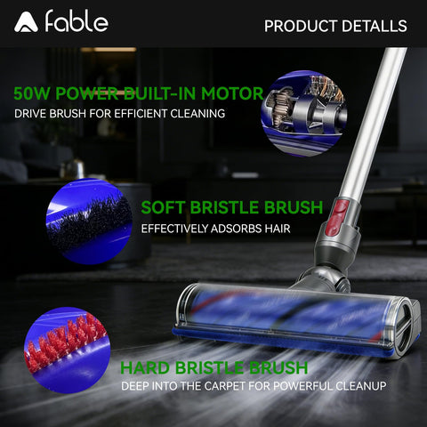 A Fable LED green light reveals hidden dirt under furniture.