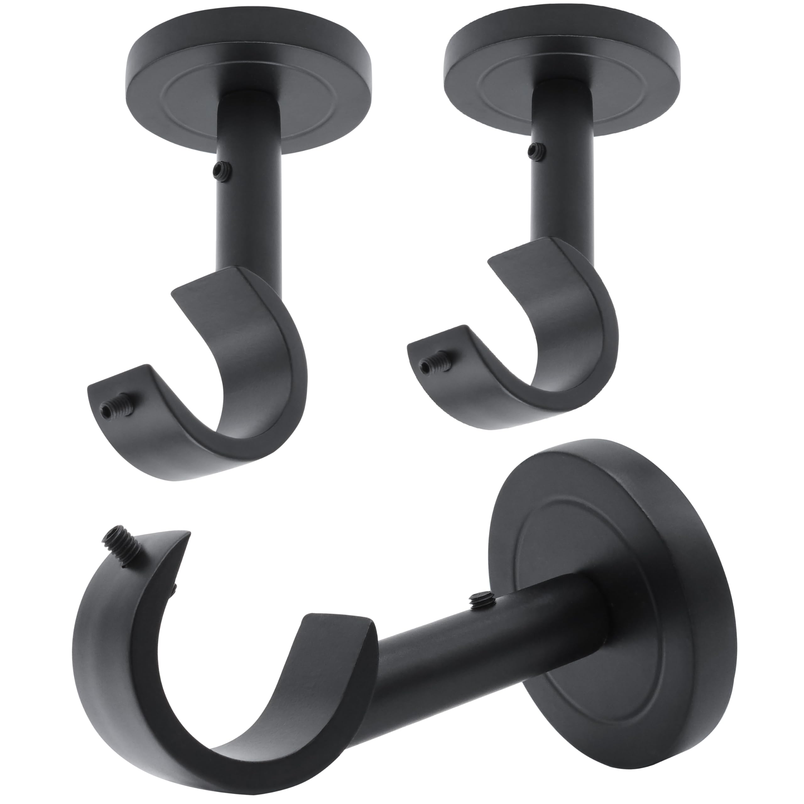 A Key Tech 3-pack heavy duty curtain rod brackets mounted on ceiling for a sleek look