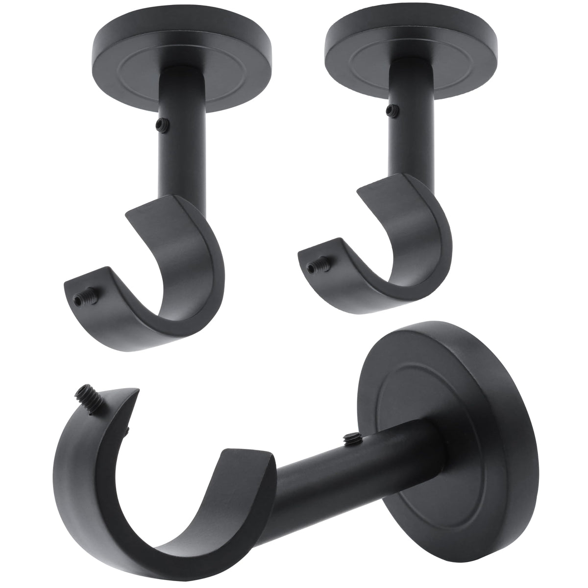 A Key Tech 3-pack heavy duty curtain rod brackets mounted on ceiling for a sleek look