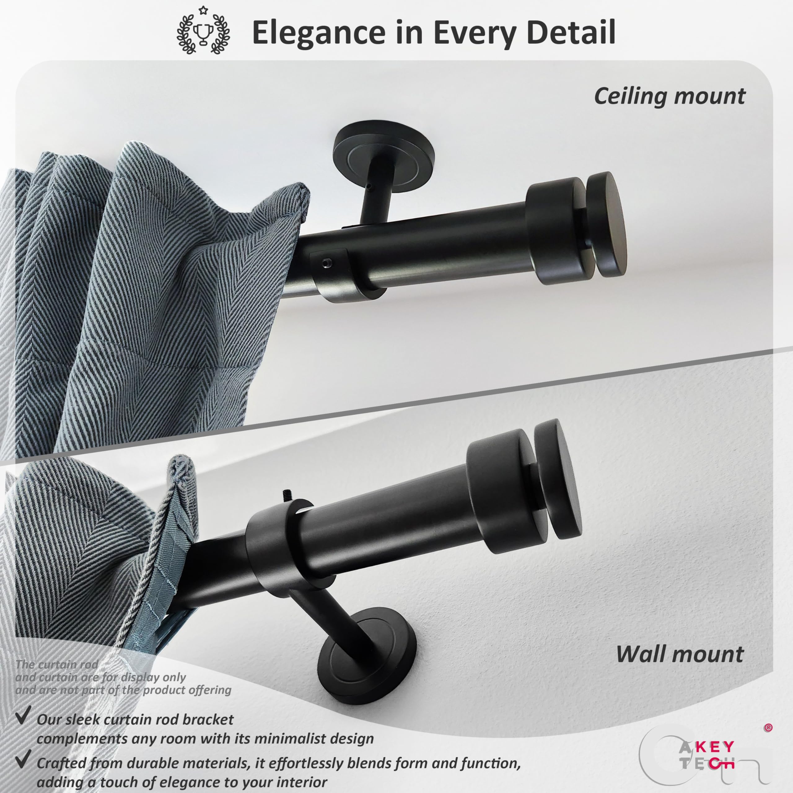 A Key Tech ceiling installation kit included for reliable ceiling or wall mounting