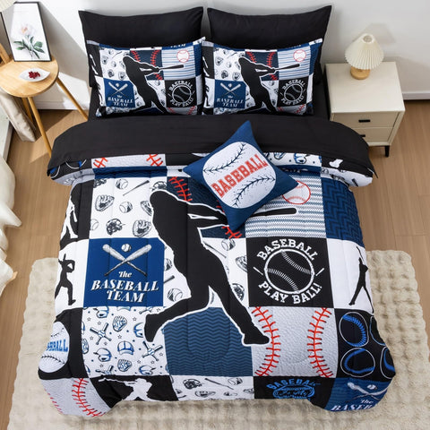 A Nice Night baseball patchwork pillowcases in blue for playful rooms.