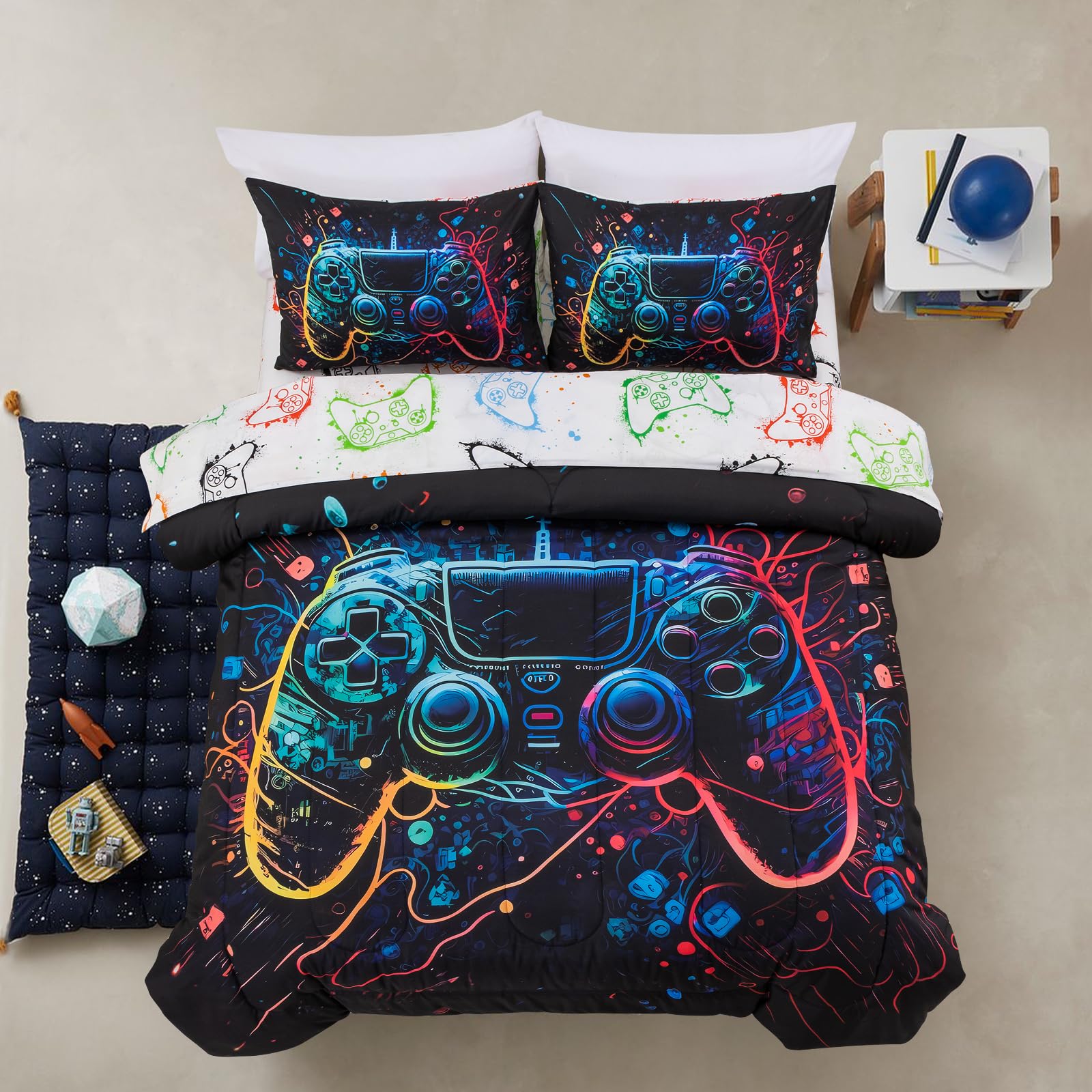 A Nice Night boys twin comforter with 3D space design for immersive gaming vibes.