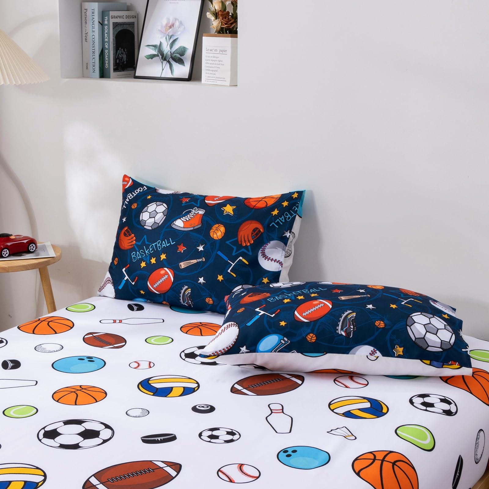 Cushion cover and pillowcases from A Nice Night complete the sporty look.